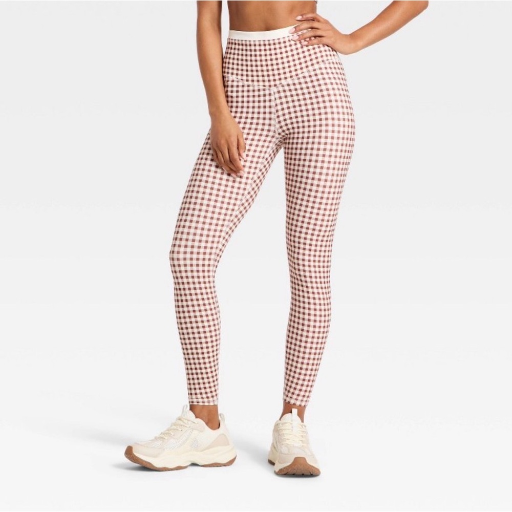 JoyLab M Brown and White Gingham High Rise Leggings
